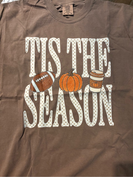 Comfort Colors Tops - Comfort Colors Brown 'Tis The Season Graphic Tee with Pumpkin & Coffee